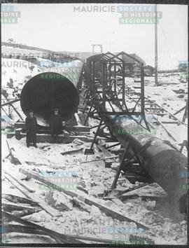 Framwork for Transmission Shed - Looking up from Power-house. Dec. 1900
